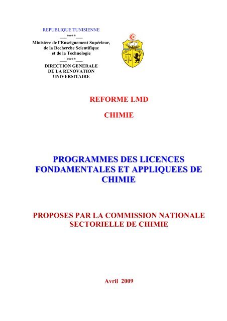 Licence Fondamentale de Chimie - MinistÃ¨re de l'Enseignement ...