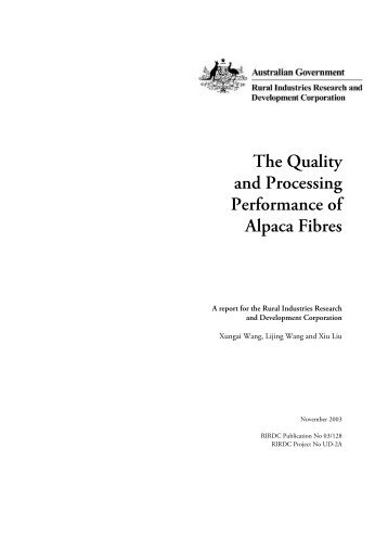 The Quality and Processing Performance of Alpaca Fibres