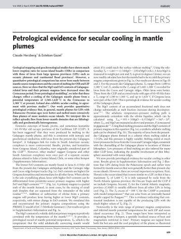 Petrological evidence for secular cooling in mantle plumes