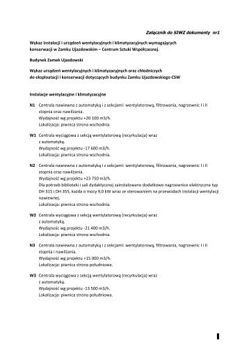 ZaÅÄcznik do umowy nr 1, pobierz PDF - Centrum Sztuki WspÃ³Åczesnej