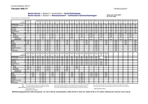 Fahrplan NEB 27  Groß Schönebeck  > Klosterfelde > Basdorf ...