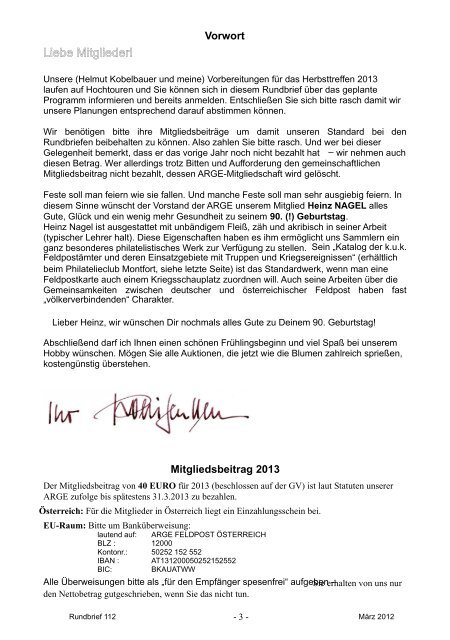 ARGE Feldpost Österreich - Ungarn Rundbrief Nr. 112