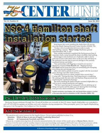 NSC 4 Hamilton shaft installation started - Ingalls Shipbuilding ...