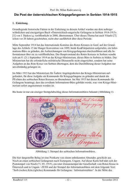 ARGE Feldpost Österreich-Ungarn Rundbrief Nr. 115