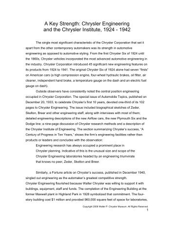 A Key Strength: Chrysler Engineering and the Chrysler Institute, 1924