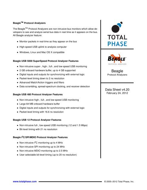 Beagle Protocol Analyzer Data Sheet v4.20 - Pertech Embedded ...