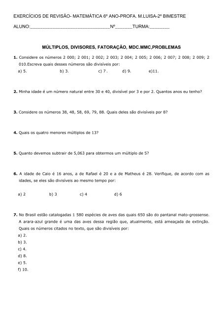 Quiz de Matemática 6º Ano #2
