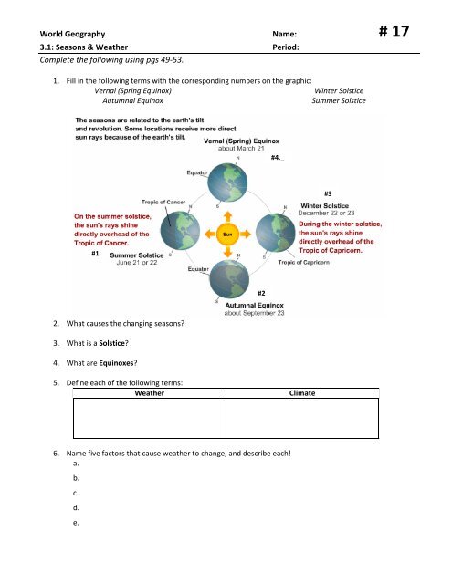 18+ Seasons Reasons Worksheet Answer Key