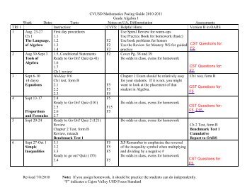 Grade Algebra 1 Math Holt Pacing Guide 2010-2011 - Cajon Valley ...