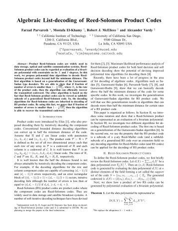 Algebraic List-decoding of Reed-Solomon Product Codes - Caltech