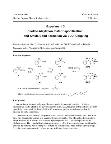 Experiment 3 Enolate Alkylation, Ester Saponification, and Amide ...