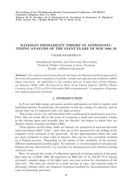 bayesian probability theory in astronomy: timing analysis of the giant ...