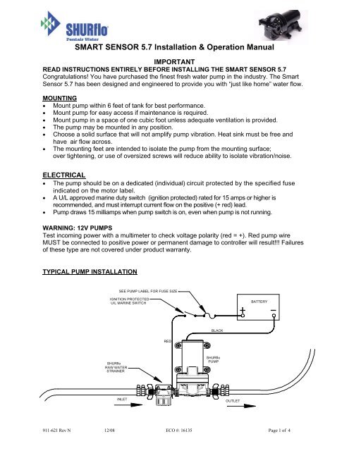 SMART SENSOR 5.7 Installation &amp; Operation Manual - SHURflo