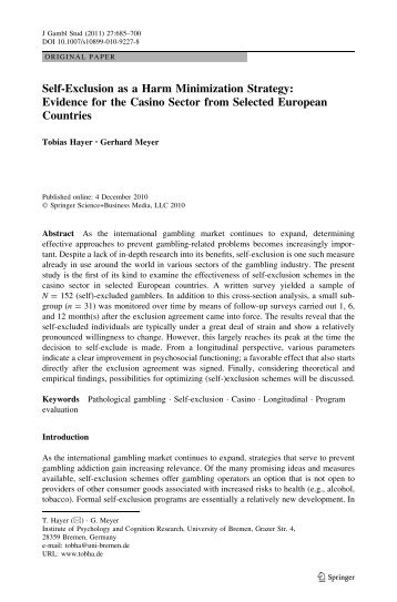 Self-Exclusion as a Harm Minimization Strategy ... - Gerhard Meyer