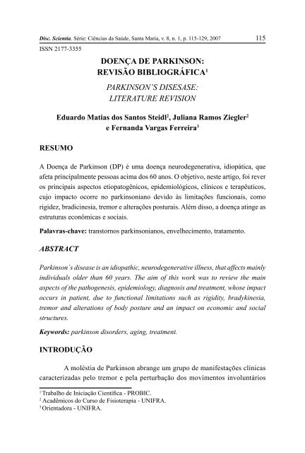 DoenÃ§a de parkinson pdf - ApresentaÃ§Ã£o - Unifra