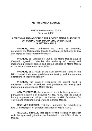 MMDA Guidelines for Towing and Impounding Operations in Metro ...