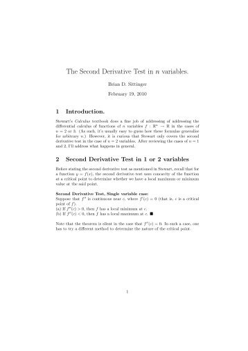 The Second Derivative Test in n variables.