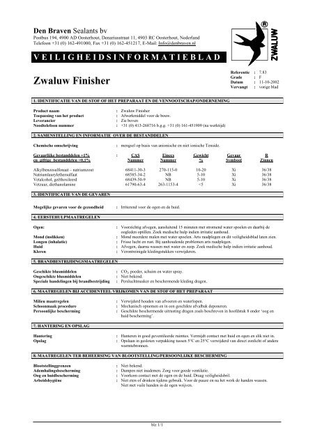 VEILIGHEIDSINFORMATIEBLAD Zwaluw Finisher - Den Braven