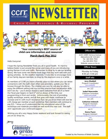 Spring 2012 Newsletter - Child Care Resource and Referral