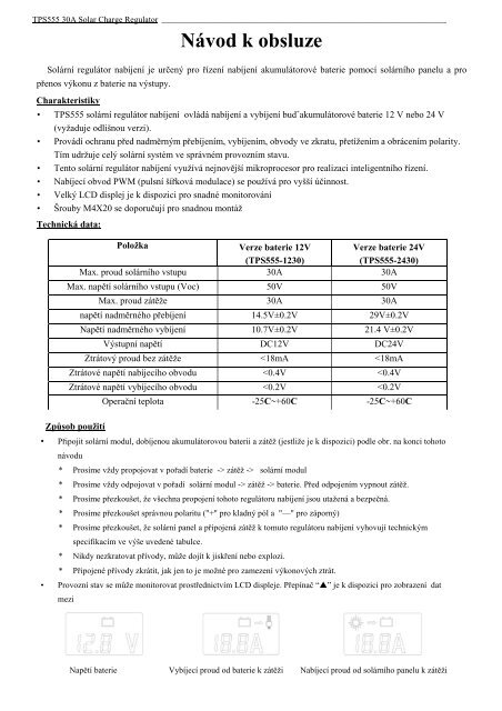 TPS_555 Solar Regulator_cz - MICRONIX, spol. s ro