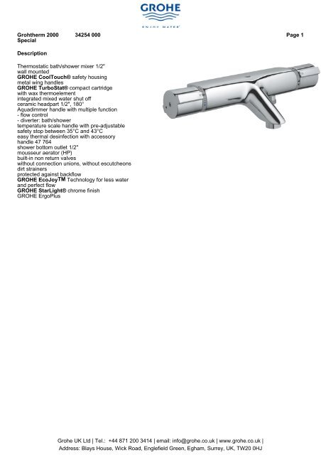 Description Thermostatic Bath Shower Mixer 1 2 Wall Grohe