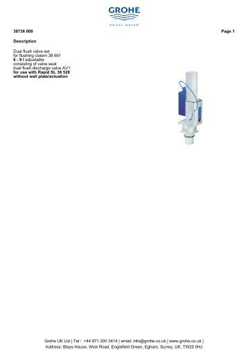 Description Dual flush valve set for flushing cistern 38 661 ... - GROHE