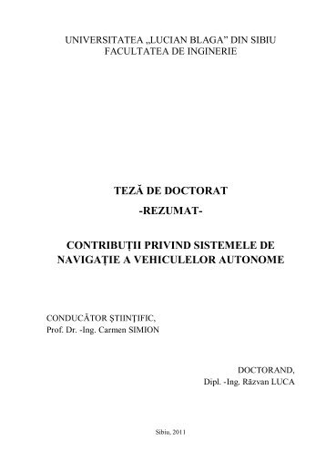 teză de doctorat - Doctorate ULBS - "Lucian Blaga" din Sibiu