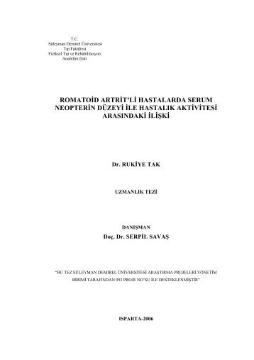 romatoid artrit'li hastalarda serum neopterin dÃ¼zeyi ile hastalÄ±k ...