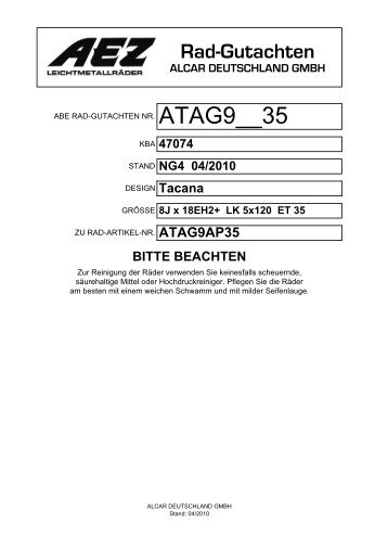 Rad-Gutachten ALCAR DEUTSCHLAND GMBH