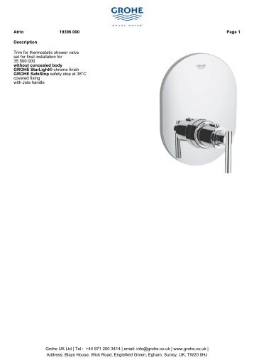 Description Trim for thermostatic shower valve set for final ... - GROHE