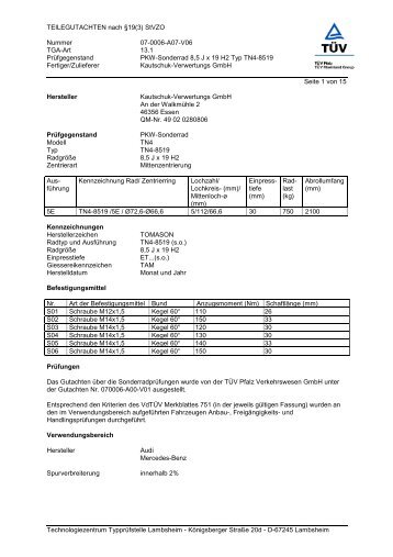 TEILEGUTACHTEN nach §19(3) StVZO Nummer 07 ... - Tomason