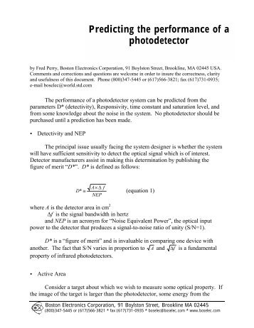 Predicting the Performance of a Photodetector - Boston Electronics ...