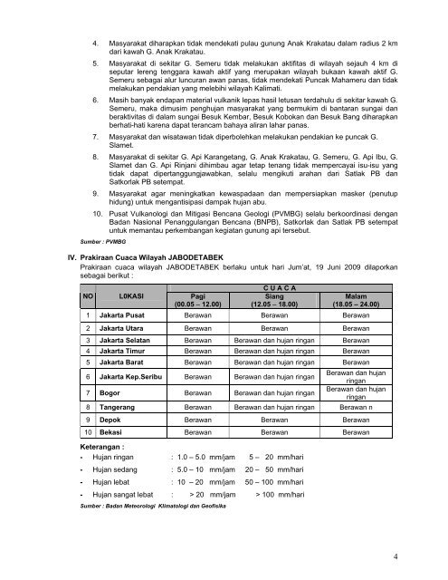 LAPORAN HARIAN PUSDALOPS BNPB Jumat, 19 Juni 2009