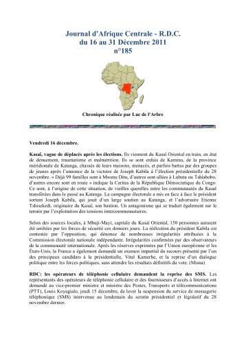 Journal d'Afrique Centrale - R.D.C. du 16 au 31 DÃ©cembre 2011 nÂ°185