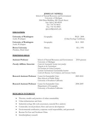 Joshua Newell's Curriculum Vitae - Urban Sustainability Research ...