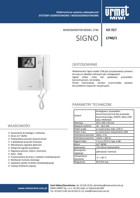 Signo 1740 1 Miwi Urmet Sp Z Oo Signo 1740 1 Miwi Urmet Sp Z Oo