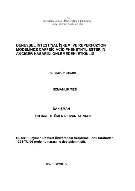 deneysel intestinal iskemi ve reperfÃ¼zyon modelinde caffeic acid ...