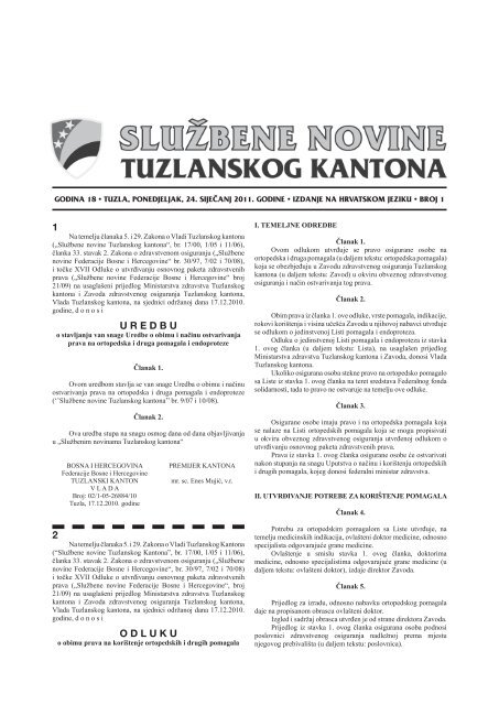 SluÅ¾bene novine Tuzlanskog kantona broj 1