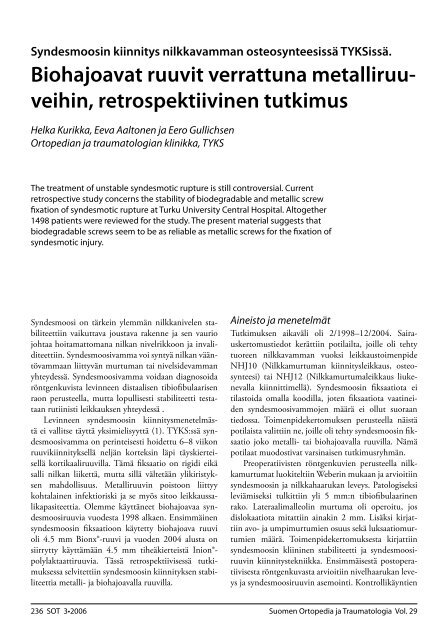 Syndesmoosin kiinnitys nilkkavamman osteosynteesissä TYKSissä