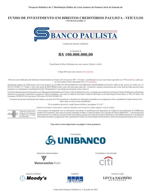 Fundo de Investimento em Direitos CreditÃ³rios ... - Banco Paulista