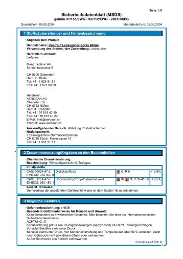 Sicherheitsdatenblatt (MSDS) - Peterhans-hwz.ch