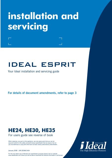 Ideal Esprit HE Combi Boilers 24,30,35 User Guide - BHL.co.uk