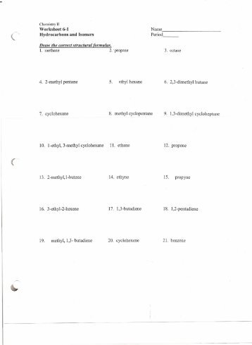 Worksheet 6-1 Hydrocarbons and Isomers Draw the correct ...