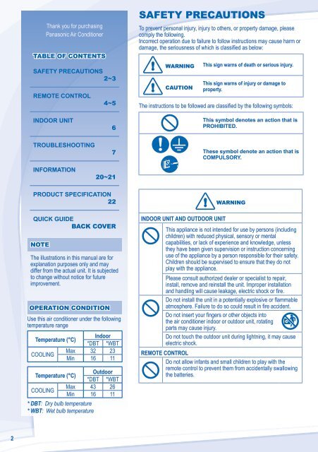 Operating Instructions Air Conditioner - Panasonic