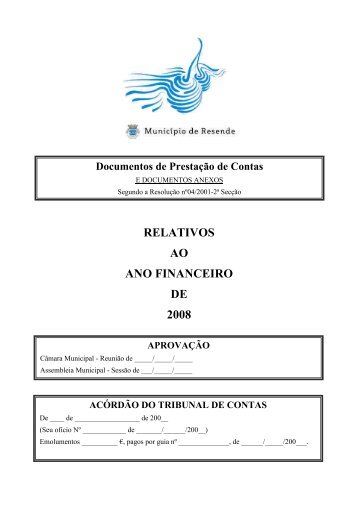 relativos ao ano financeiro de 2008 - CÃ¢mara Municipal de Resende
