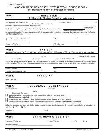 ALABAMA MEDICAID AGENCY HYSTERECTOMY CONSENT FORM