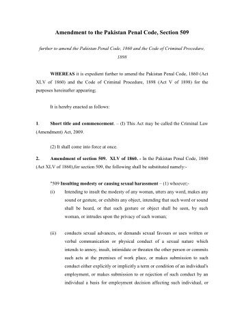 Amendment to the Pakistan Penal Code, Section 509 - aasha