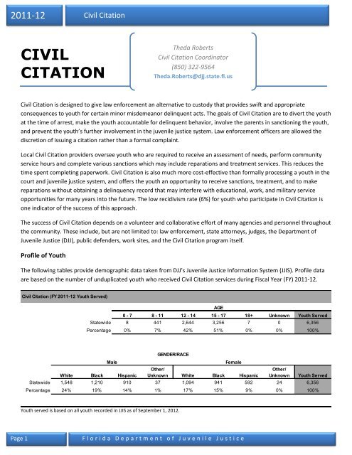 Civil Citation - Florida Department of Juvenile Justice