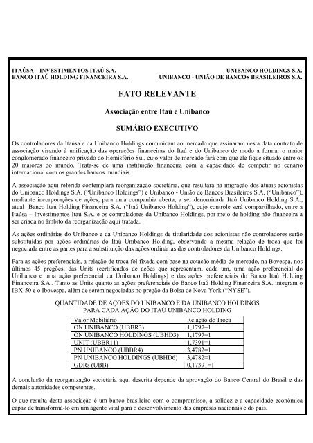 03/11/2008 - Fato Relevante - Relações com Investidores - Banco Itaú