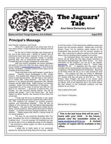 The Jaguars' Tale -- August 2010 - Aina Haina School